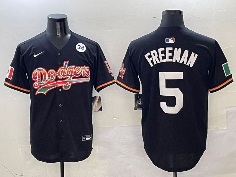 Men Los Angeles Dodgers 5 Freeman Black rainbow Nike 2025 MLB Jersey style 8